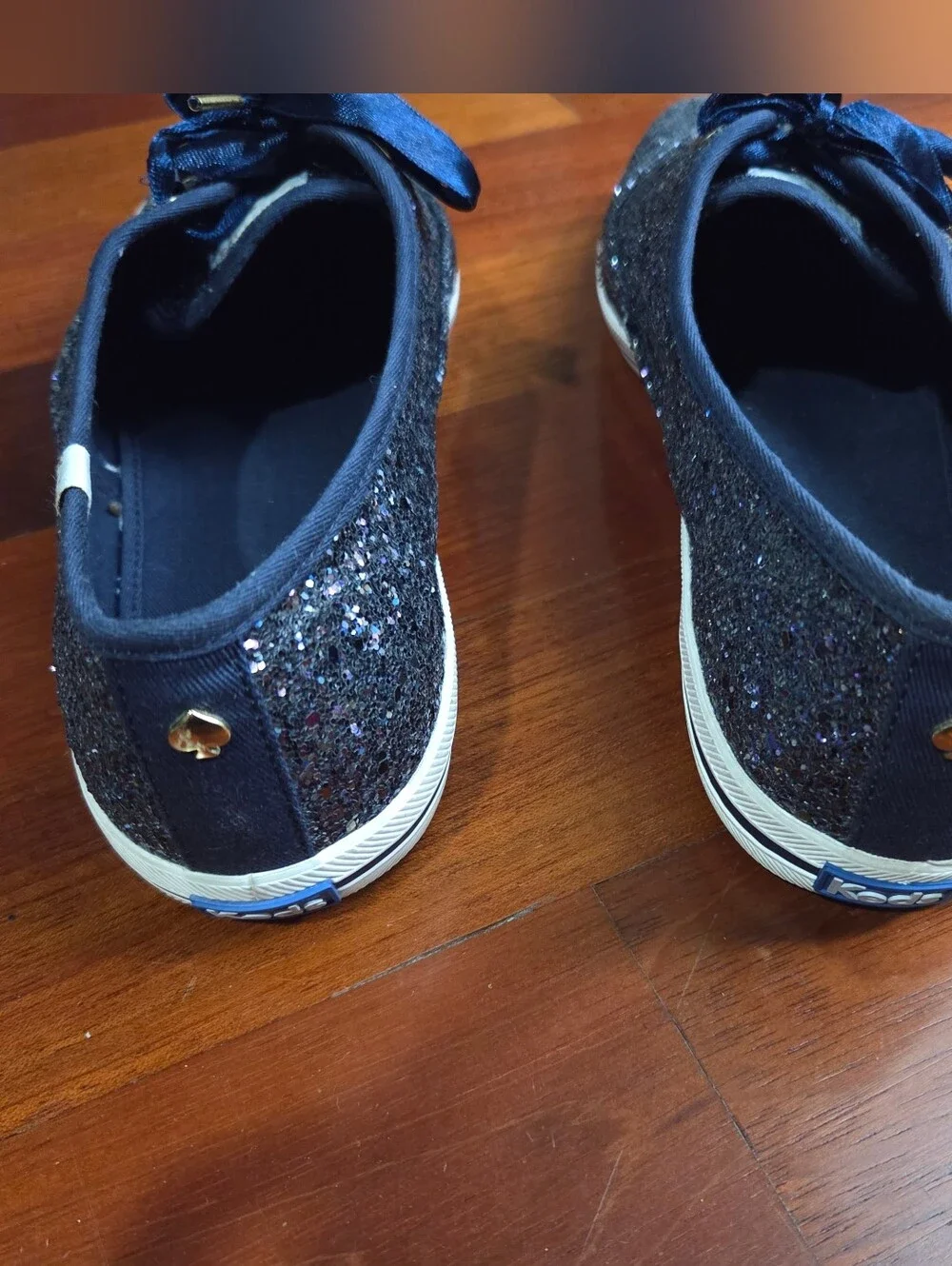 Keds x Kate Spade navy glitter lace-up sneakers with satin laces, Women's 11